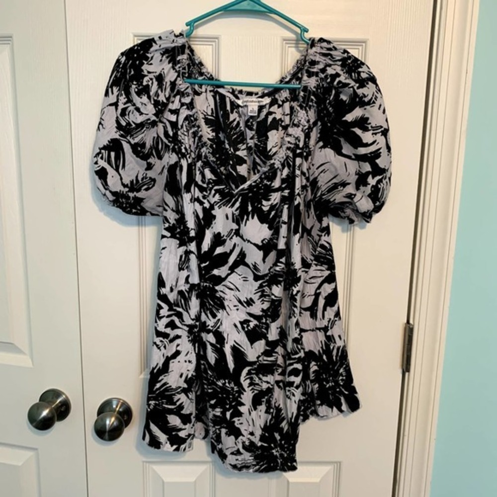 Croft & Barrow Black Floral Puff Sleeve Top Women's Size Large